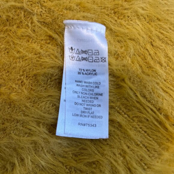 Yellow Mustard Cropped Long Sleeves Cardigan, Mohair/Faux Fur Chunky Soft Cozy - Picture 8 of 11
